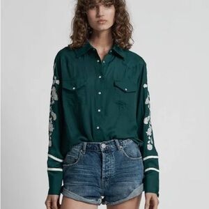 ONE TEASPOON San Cerena Long Sleeve Snap Button Down Western Blouse Shirt Top
